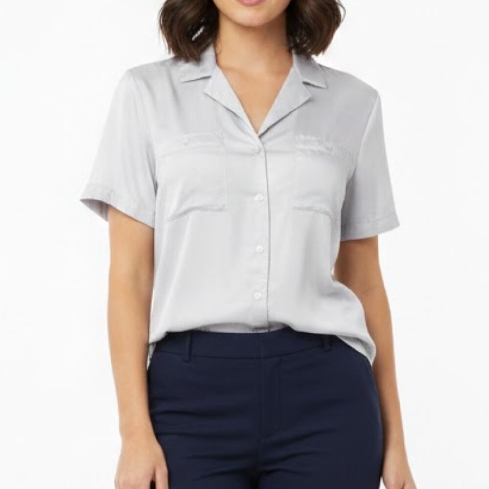 Vintage Contemporary Classics Silver Satin Button Up Blouse
